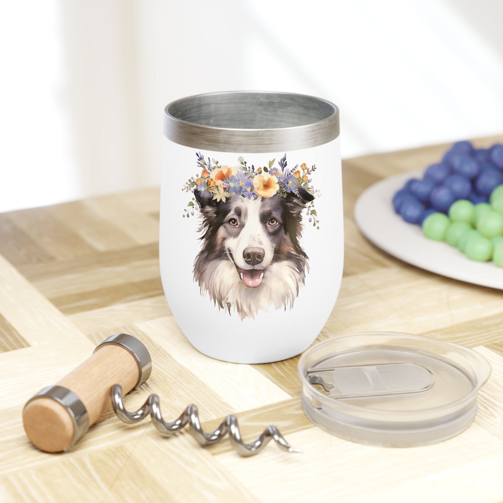 Border Collie Wine Tumbler - KristaCreativeStudio