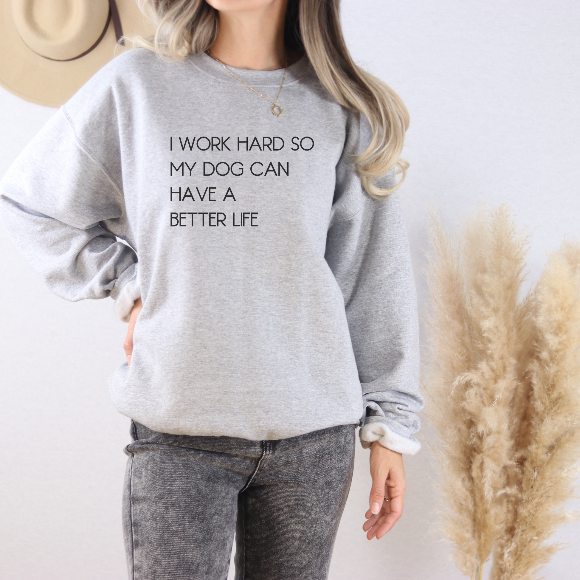 I Work Hard Dog Mom Crewneck Sweatshirt - KristaCreativeStudio