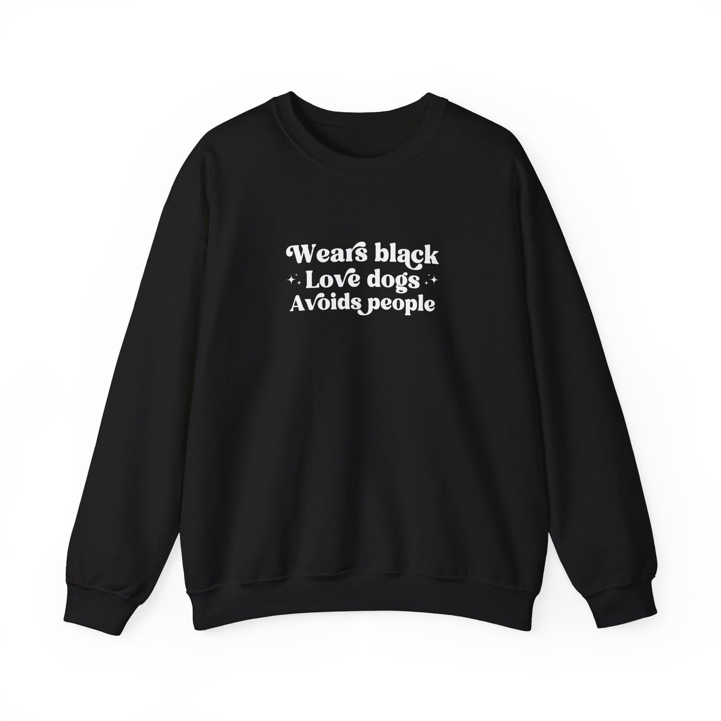 Wears Black, Love Dogs, Avoid People Crewneck Sweatshirt - KristaCreativeStudio