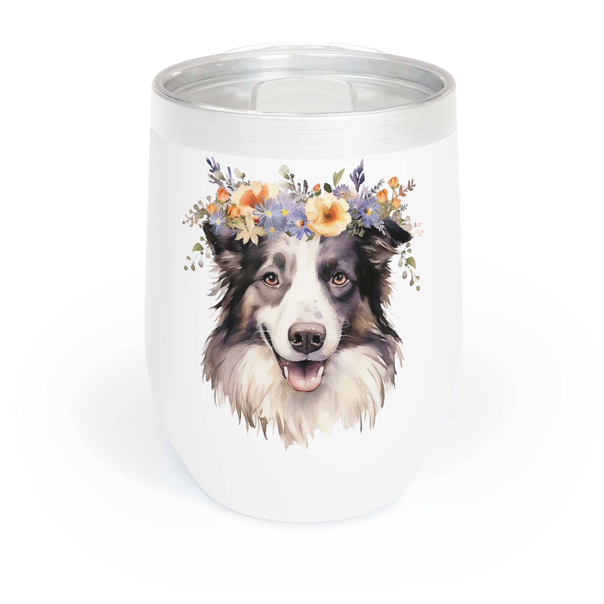 Border Collie Wine Tumbler - KristaCreativeStudio