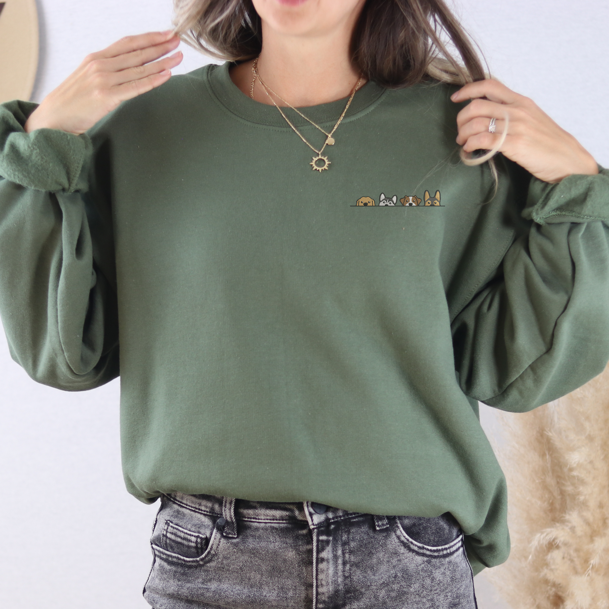 Dog Lover Embroidered Crewneck Sweater - KristaCreativeStudio